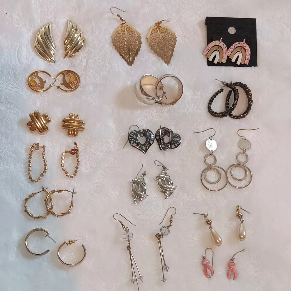 Gold and Silver Earring Set 16 Paira